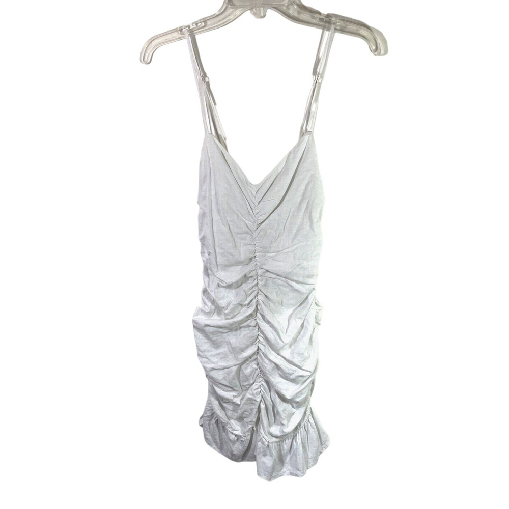 NWT Zara Mini Dress Women's XS White V-Neck Linen Blend Draped Stretch Party
